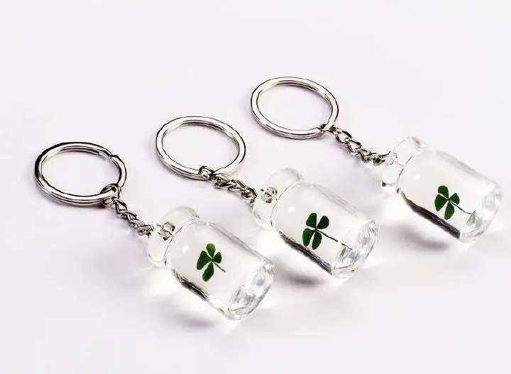 10 keychain real dried four leaf clover current bottle lucid jewelry