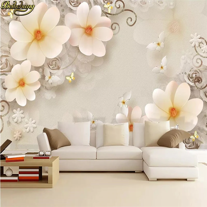 beibehang Embossed Magnolia Pearl Nordic Jewelry wall papers home decor 3d flooring wallpaper for living room home improvement