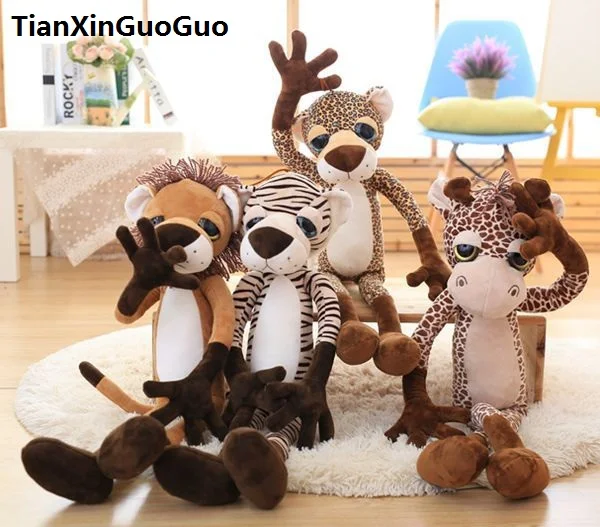 lovely cartoon lion,giraffe, leopard, tiger plush toy about 40cm soft doll one lot/ 4 pieces toys birthday gift s0197