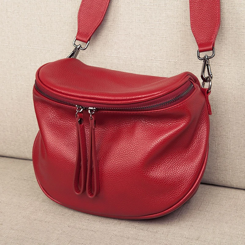 Bolsos cruzados de cuero genuino para mujer, bolso de hombro de lujo, bolso de sillín de moda, bolso de mano femenino