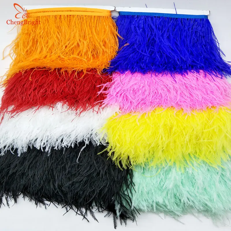 ChengBright Wholesale High Quality 10Yards Navy Real Ostrich Feather Ribbon Ostrich Feathers Trim Fringe Clothing Decoration