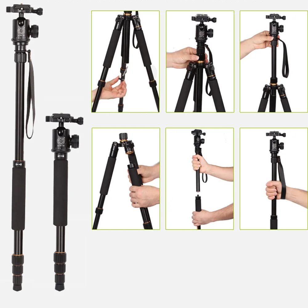 QZSD Q999S Aluminium Alloy Camera Tripod  Video Monopod Professional Extendable Tripod with Quick Release Plate and Ball Head