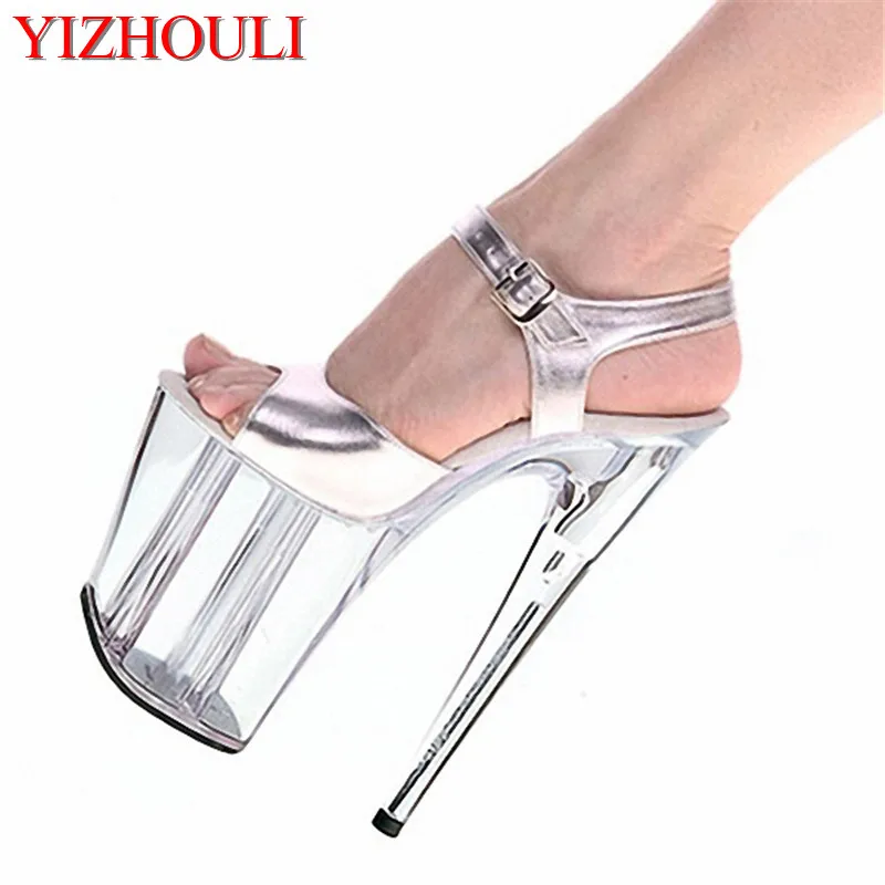 

20 cm transparent crystal shoes 8 inches wedding dress shoes straps party dancers performing high-heeled sandals