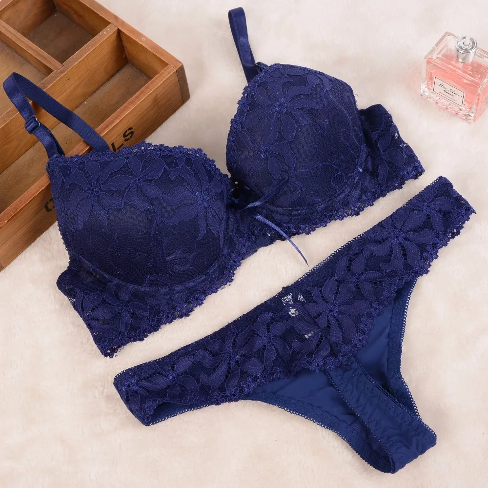 French brand intimate sexy lace bra set push up high quality embroidery bra brief sets women Large ABC underwear set