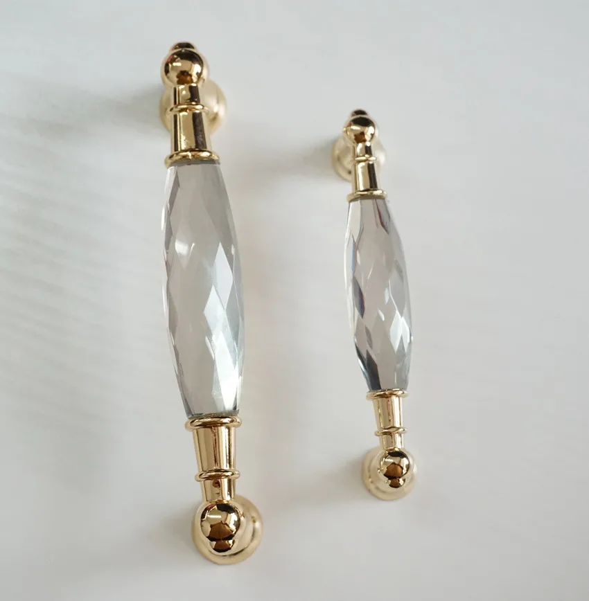 3.75\'\' 5\'\' Glass Dresser Pulls Drawer Handles Gold Black / Clear Chrome Metal Modern Crystal Cupboard Pulls Cabinet Handle