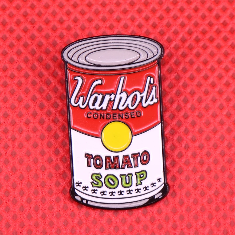 Latas de sopa de Campbell pop art pin broche de sopa de tomate Andy Warhol pintura joyería regalo de artista logotipo comercial insignia camisas chaqueta