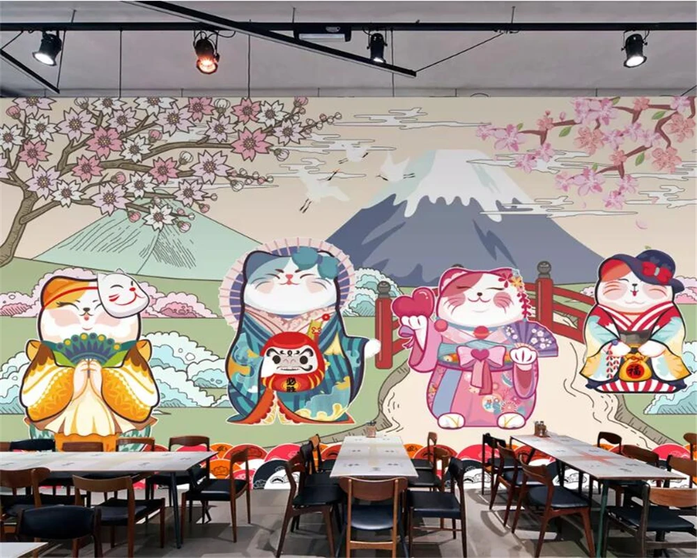 

Personality 3d wallpaper hand-painted Cherry blossoms Snow mountain Japanese sushi restaurant background wall paper 3d