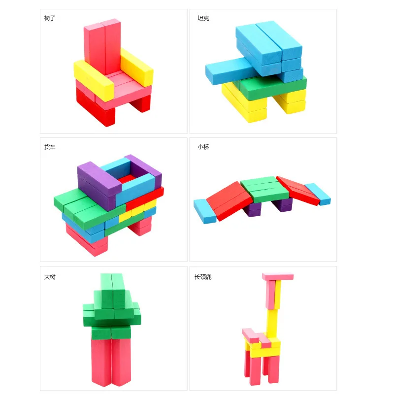 48pcs Multi-colored Wooden Tumbling Stacking Tower Building Blocks Kids Family Party Board Game Dominoes