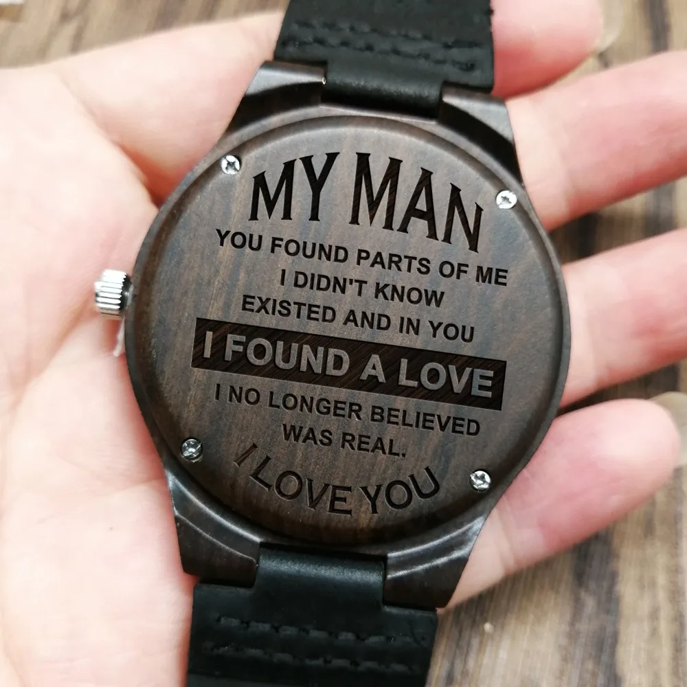 

ENGRAVED WOOD WOODEN WATCH TO MY MAN I LOVE YOU