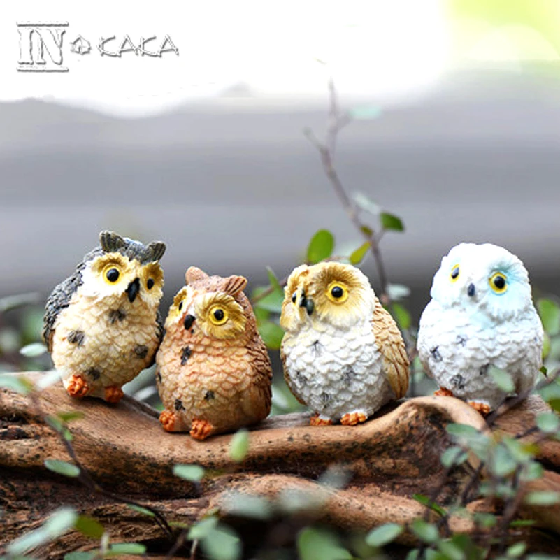 3/4pcs micro mini fairy garden miniatures figurines Owl birds animal Action Figure Toys ornament terrarium accessories props