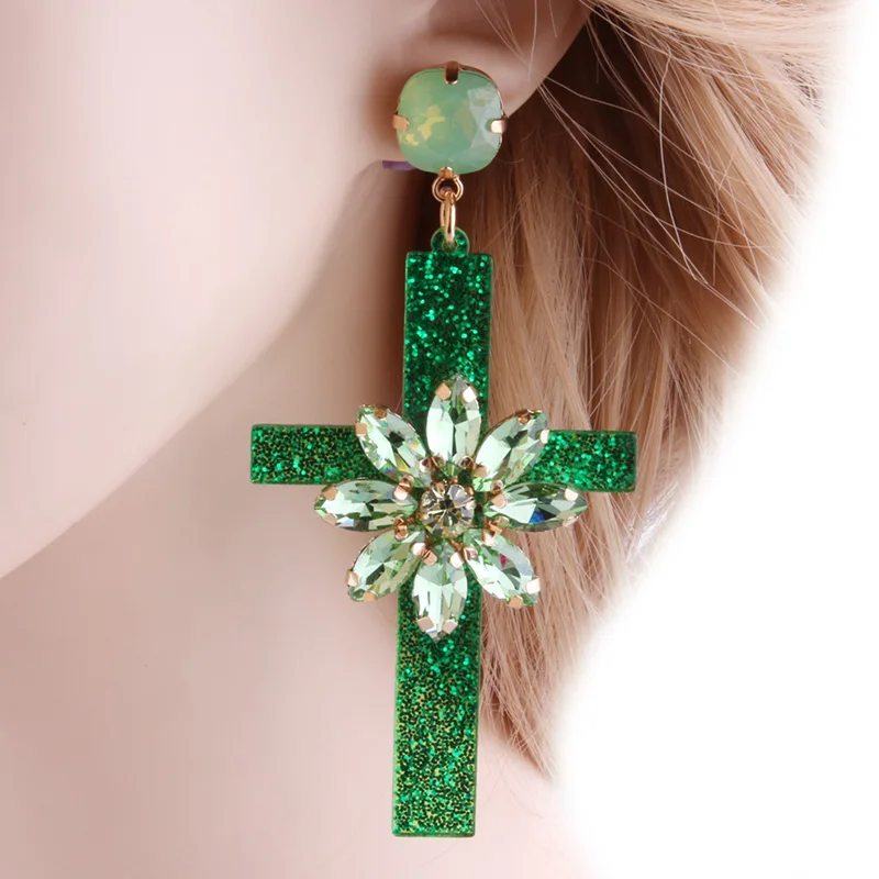 NeeFu WoFu Drop Resin Cross Earrings Brand Crystal Big Earring Large Long Brinco Ear Accessories Oorbellen Christmas Gift jewelr