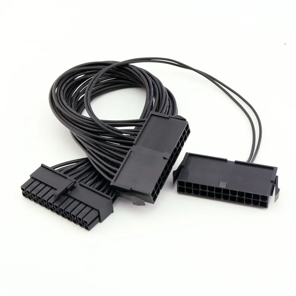 1pcs 24Pin 20+4 Pin Dual PSU ATX Power Supply Adapter Cable Connector For Mining 1FT