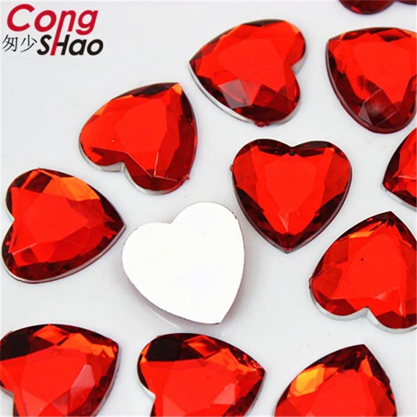 Cong Shao 50pcs 20mm Heart Flatback Acrylic Rhinestone Applique Stones And Crystals Gems DIY Costume Button Accessories CS644