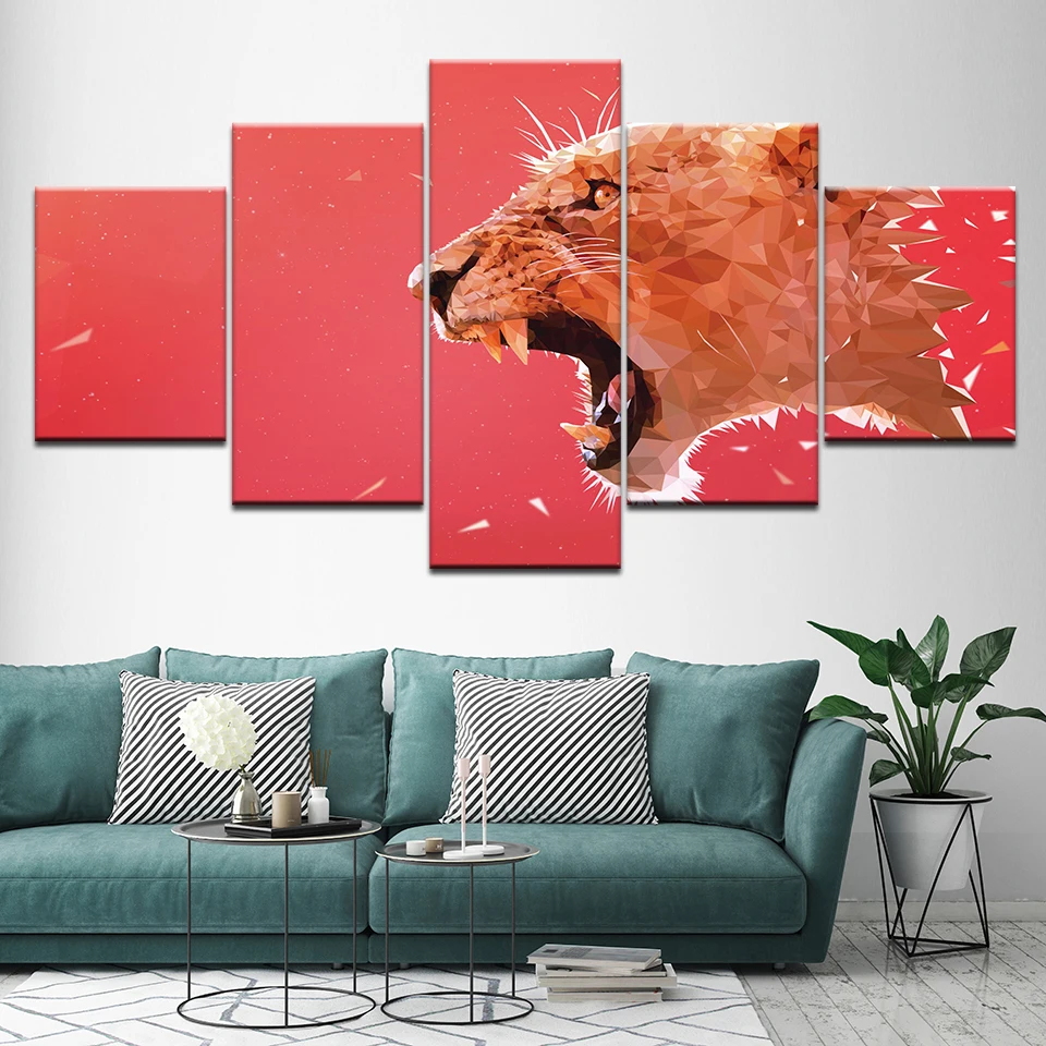 Canvas Painting Roaring Lion animal 5 Pieces Wall Art Painting Modular Wallpapers Poster Print for living room Home Decor