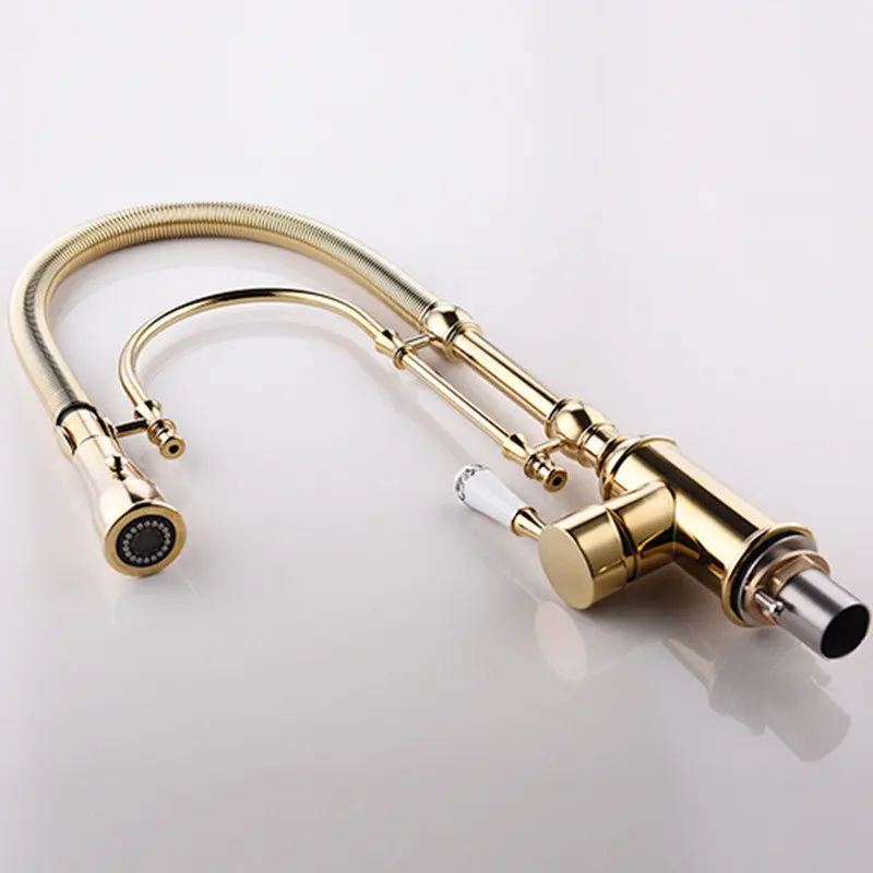 Kitchen Sink Mixer Faucets Brass Hot & Cold Vegetable Washing Basin Taps Single Handle Deck Mounted Rotating Chrome/Black/Gold