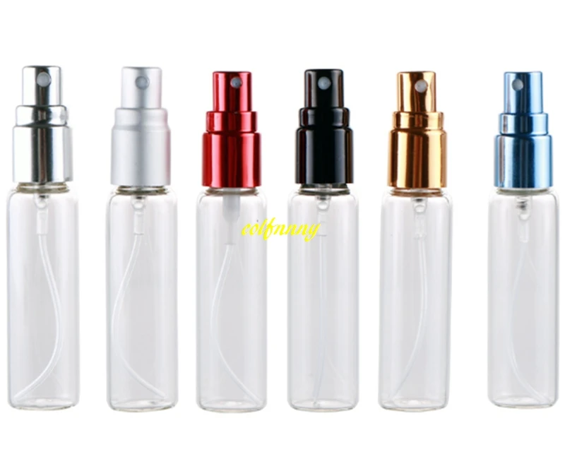 

200pcs/lot 18x82mm size 10ML Transparent Glass Spray Perfume bottle Emtpy Refillable bottles With Full cover cutting alumium cap