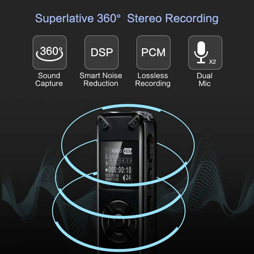 Vandlion Professional Smart Digital Voice Activated Recorder Portable HD Sound Audio Recording Dictaphone MP3 Recorder