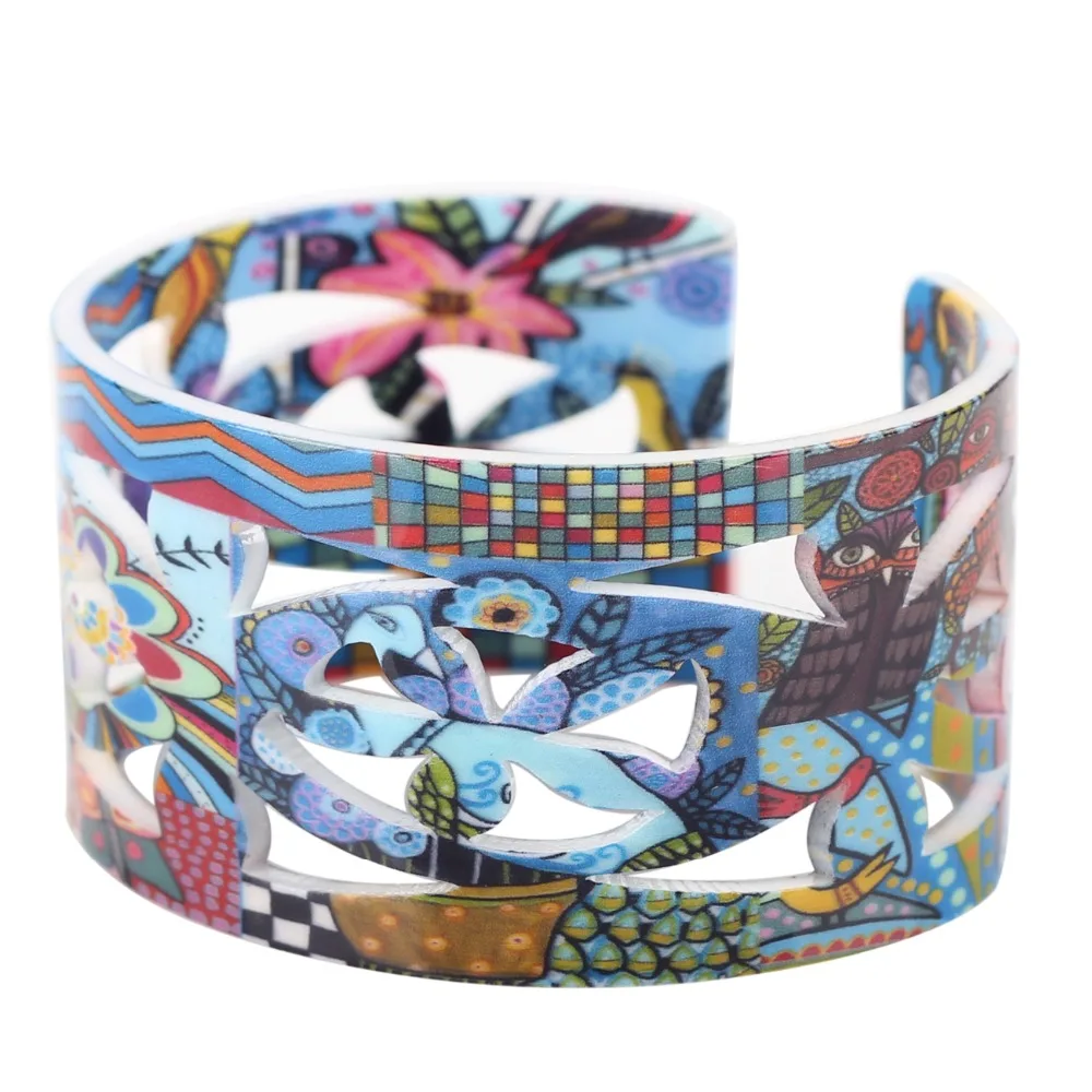 Bonsny Acrylic Cute Colorful Pattern Bangle News Fashion Jewelry Women Girls Spring Summer Accessories Bracelets AB162 Jewelry