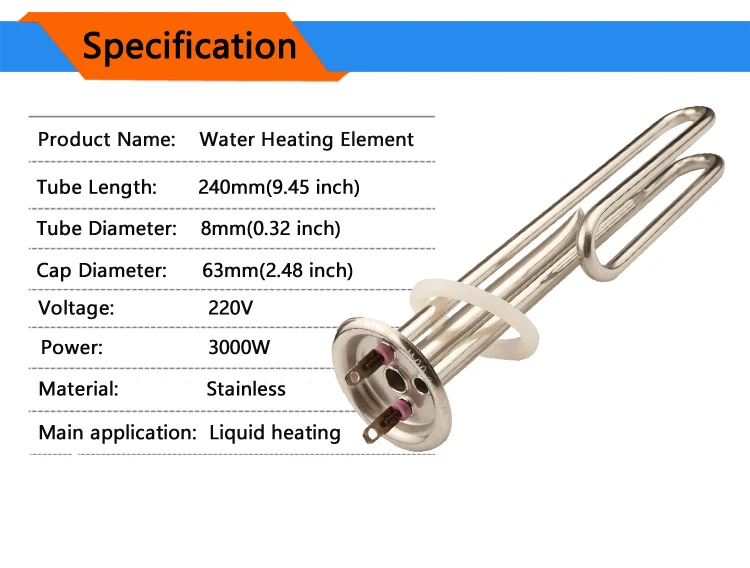 63 mm Kappe, 220 V, 1,5 kW/2 kW/3 kW, Butan-Gas-Warmwasserbereiter – Widerstandsheizelement für Wärmepumpe, Poolheizung, 2 Sonde – Detail 2