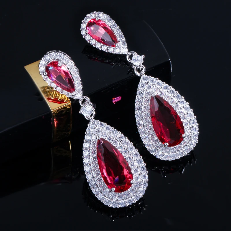 CWWZircons Stunning White Cubic Zirconia Stone Setting Luxury Water Drop Long Royal Blue Earring Women Party Jewelry CZ296