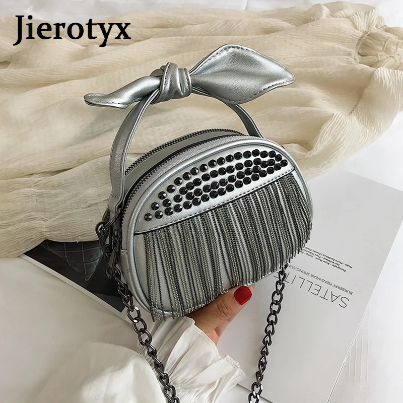 JIEROTYX Rivet Women Handbag Leather Should Bag Lovely Tassel Chained Girls Shoulder Bags Fashion Leisure Handbags For Wonen