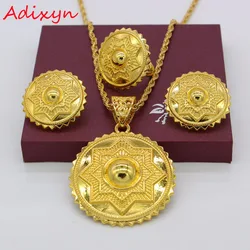 Adixyn Ethiopian Gold Color Jewelry Set African Wedding Round Pendant/Earring/Ring/Necklace Eritrean/Arabic Gifts N1182