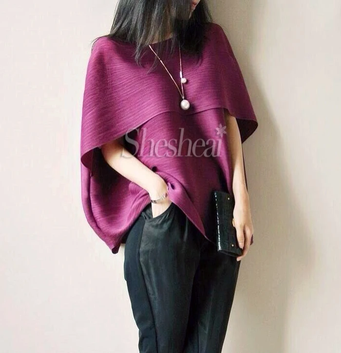 

HOT SELLING Miyake pleated personality elegant poncho pullover T-shirt top IN STOCK