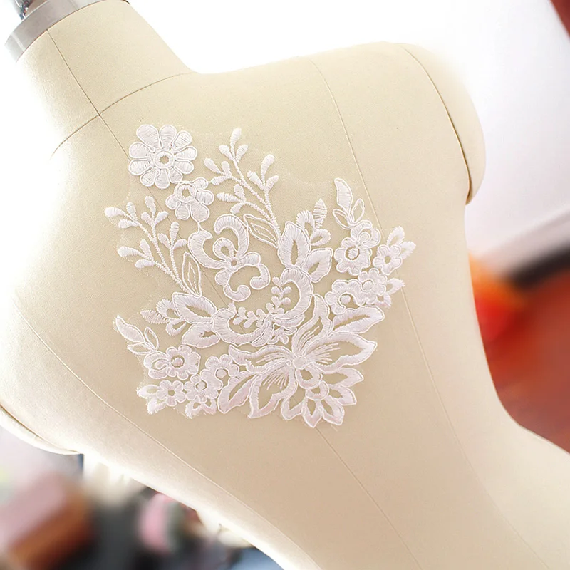 Tessuto di pizzo francese per abito da sposa, Applique ricamata bianco avorio, accessori fatti a mano, lotto 1 pz