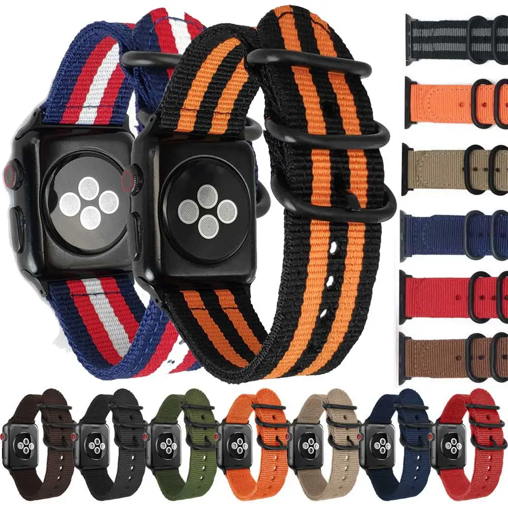 

Nylon Watch strap for Apple Watch band nylon 42mm iWatch 4/3/2/1 Strap 38mm with Rings Buckle and Adapters Watchbands