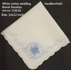 

Set of 12 Fashion Bridal Floral Handkerchiefs White Cotton Hankie with Scallop Edges & Color embroidery Hanky 12x12-inch