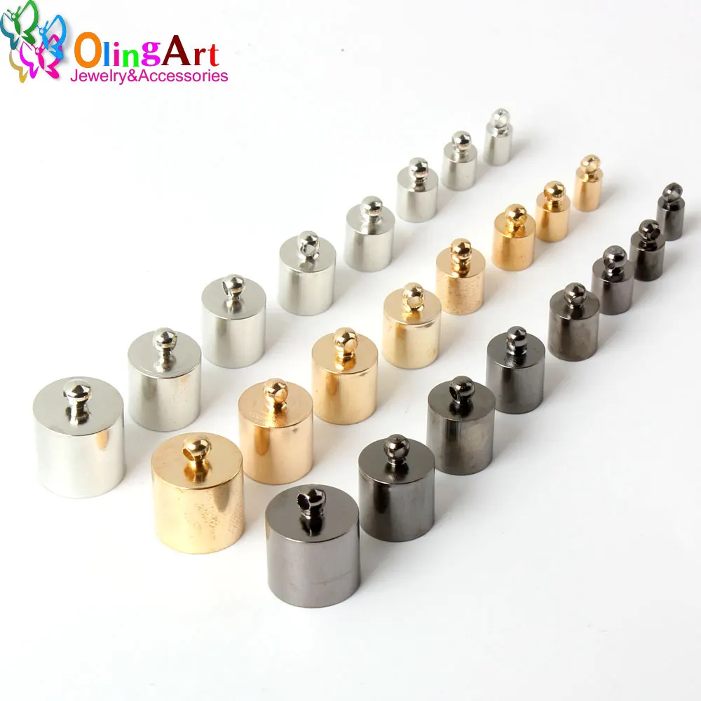 OlingArt Fitting 3-12mm 24PCS Round Leather Cord Multi size quantity Brass Bell Buckle Clasps Hooks DIY End Caps Jewelry making