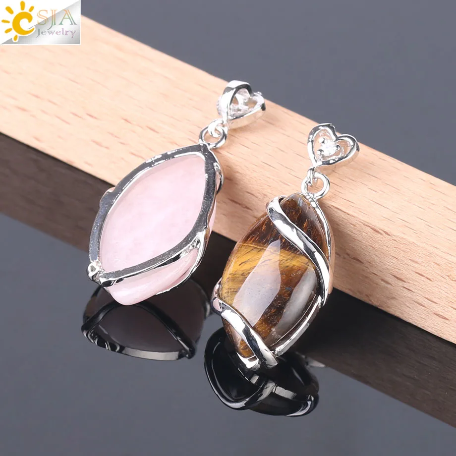 CSJA Classic Horse Eye Shaped Pendant Natural Stones Pendulum Silver-color Pendants for Necklaces Women Men Fashion Jewelry F562