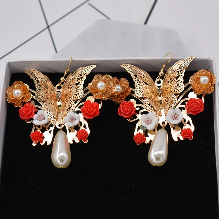 Classic Flower Butterfly Long Earrings for woman Pendientes mujer серьги женские boucle d’oreille femmes