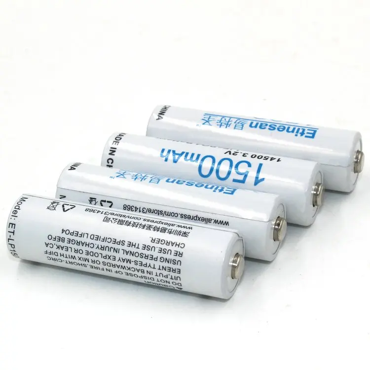 4 pcs Etinesan 3.2v 1500mAh 14500 AA LiFePo4 lithium rechargeable battery Flashlight, camera, shaver, radio, remote control,