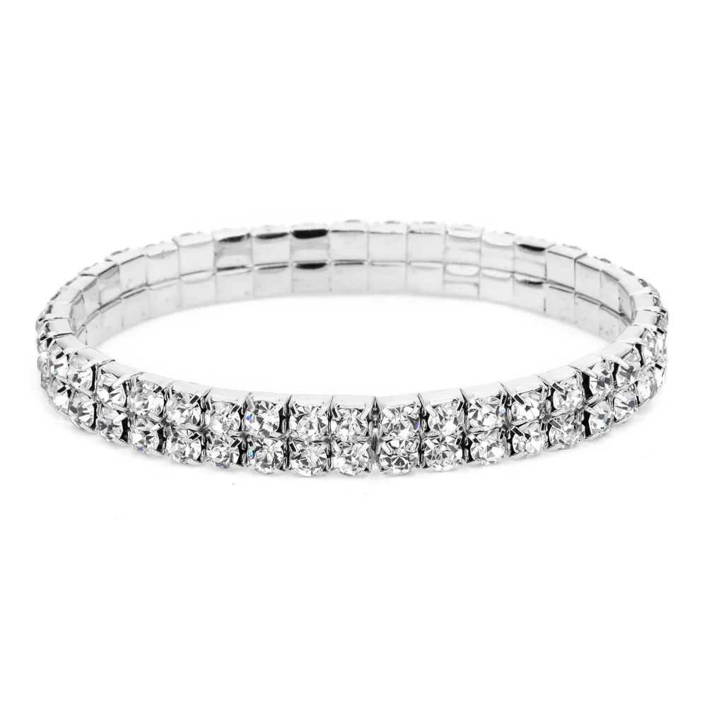 Silver Color Full Rhinestone Elastic Anklets for Women