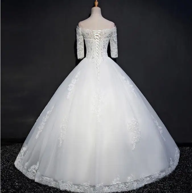 VENSANAC 2017 New Lace Appliques Boat Neck Wedding Dresses Elegant Embroidery Half Sleeve Satin Crystals Bridal Ball Gowns