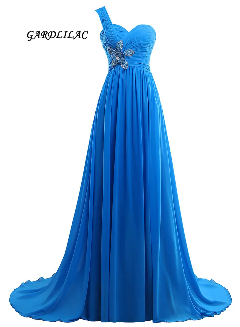 2019 Nieuwe Werkelijke Beelden One-schouder Lange Prom Jurken Handgemaakte Bloem Chiffon Bruidsmeisje Dresses Party Vestido Longo