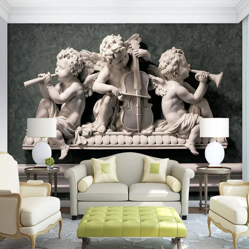 Custom Size European Style 3D Stereo Gypsum Angel Figure Mural Wallpaper Living Room sofa Art Home Decor Background 3D Fresco