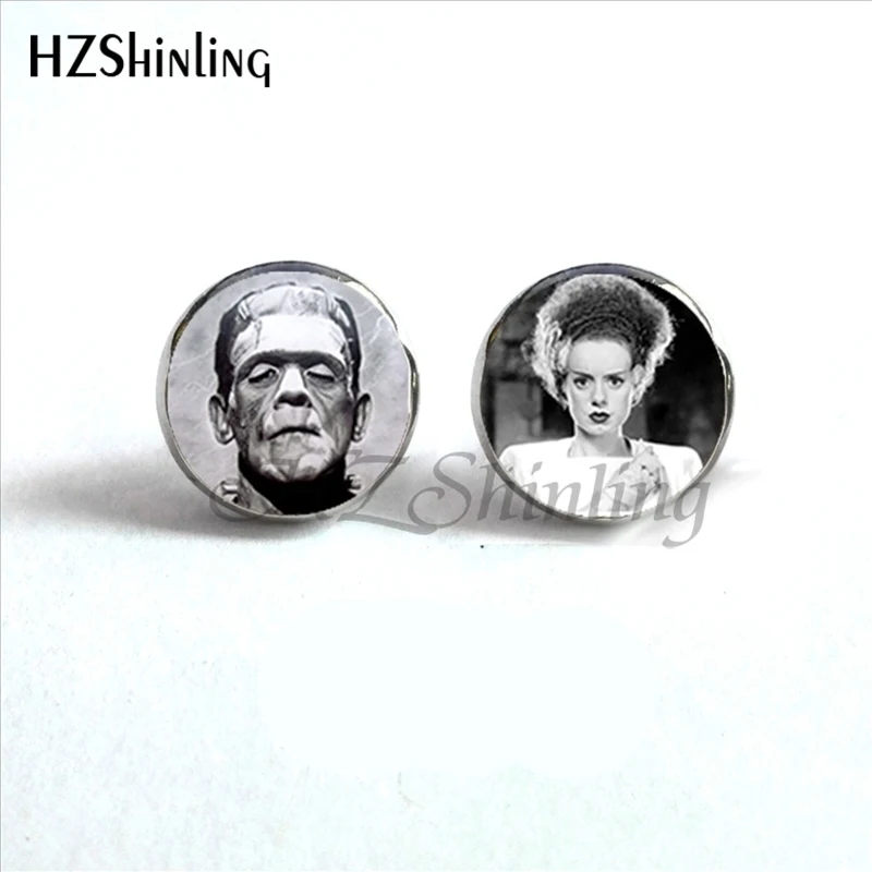 ED-0019 Traditional Frankenstein and His Bride Stud Earrings Handmade Glass Dome Bride of Frankenstein Earring HZ4