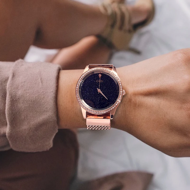 Gedi 별이 빛나는 쿼츠 여성 시계 로즈 골드 여성 손목 시계 새로운 숙녀 브랜드 럭셔리 패션 우아한 relogio feminino reloj mujer