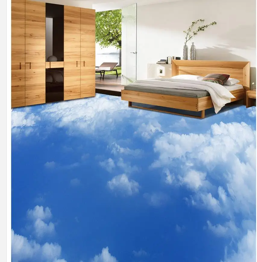 

Blue sky and white clouds 3D floor pvc self-adhesive wallpaper Home Decoration bathroom floor wallpaper