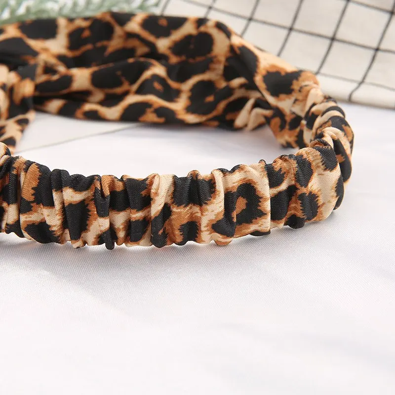 Diadema cruzada con estampado de leopardo para mujer, turbante, banda elástica trenzada para el cabello, accesorios para el cabello