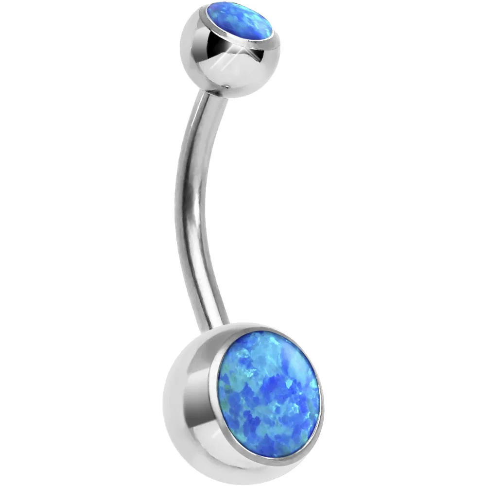 Tracked ! Hot Opal Navel Rings Solid G23 Titanium Silver Color Dangle Ball Belly Button Rings Piercing Body Jewelry Men Jewelry