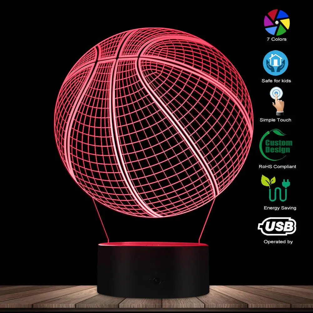 3D Basketball Optical illusion Lighting Art LED Light Lamp Sculpture Night Lights Sports Ball 3D Visual Lamp Gift for Athlete