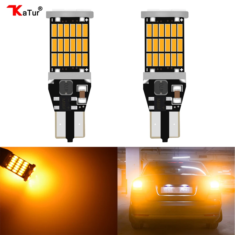 Katur 2x T15 W16W LED Reverse Light Bulbs 920 921 912 Canbus 4014 45SMD Orange LED Backup Parking Light Lamp Bulbs DC12V BA15S