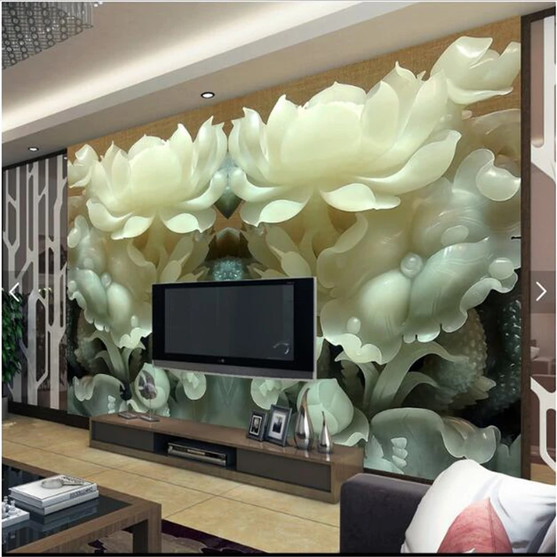 

beibehang 3d custom photo wallpaper murals wall stickers Design of TV backdrop wall of high - yielding jade carving lotus mural