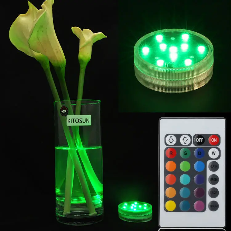 Mini Battery Operated Remote Controlled 10 Multicolors SMD LED Vase Lights,Submersible Led Light,Waterproof Floralyte Lights