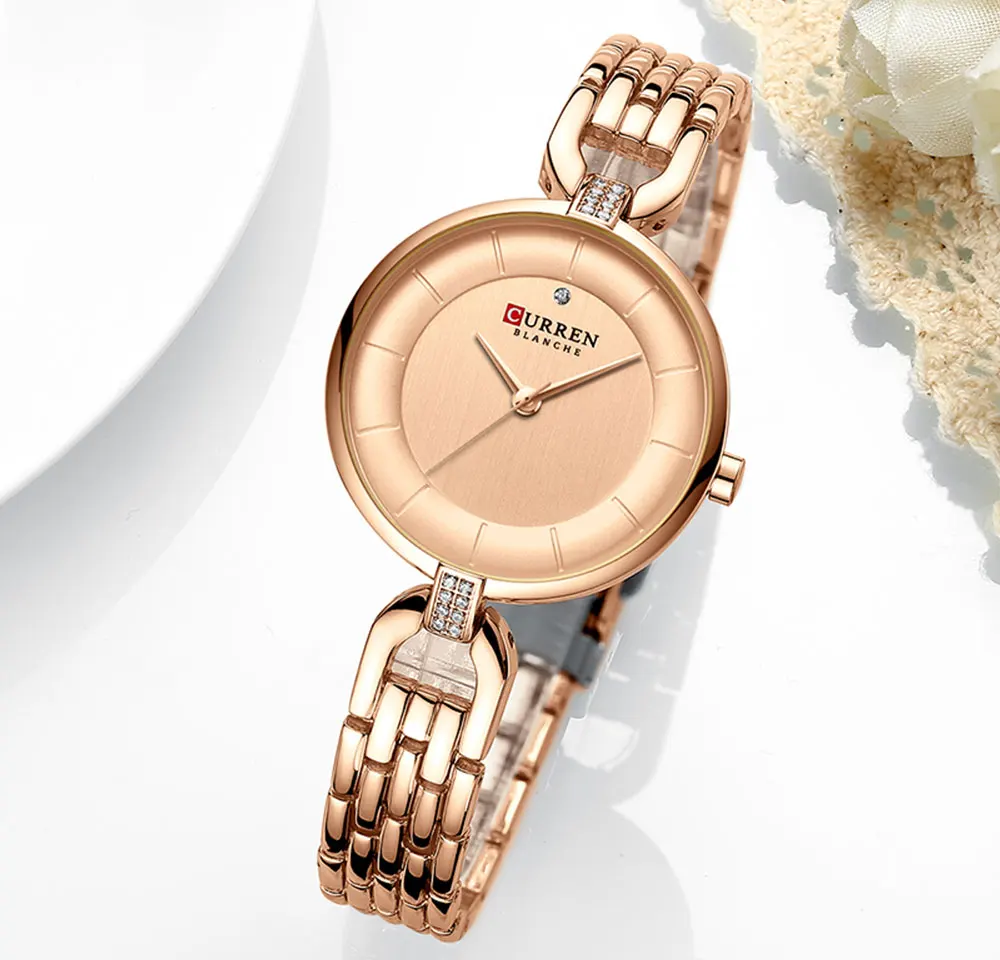 Women Watch CURREN Luxury Brand Fashion Casual Ladies Quartz Wristwatch Rose Gold Stainless Steel Mesh Dress Clock For Girl