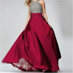 Elegant Burgundy High Waist Satin Long Skirts  Floor Length Formal Evening Prom Party Skirts Maxi Skirt Custom All Color Free
