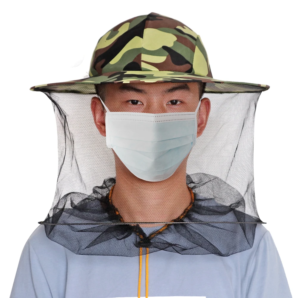 Bee Keeping Protective Bee Hat Anti bee Two-Layer Head Top Camouflage Hat-Veil Combo Bee Hat Bug Mesh Mask Beekeeping